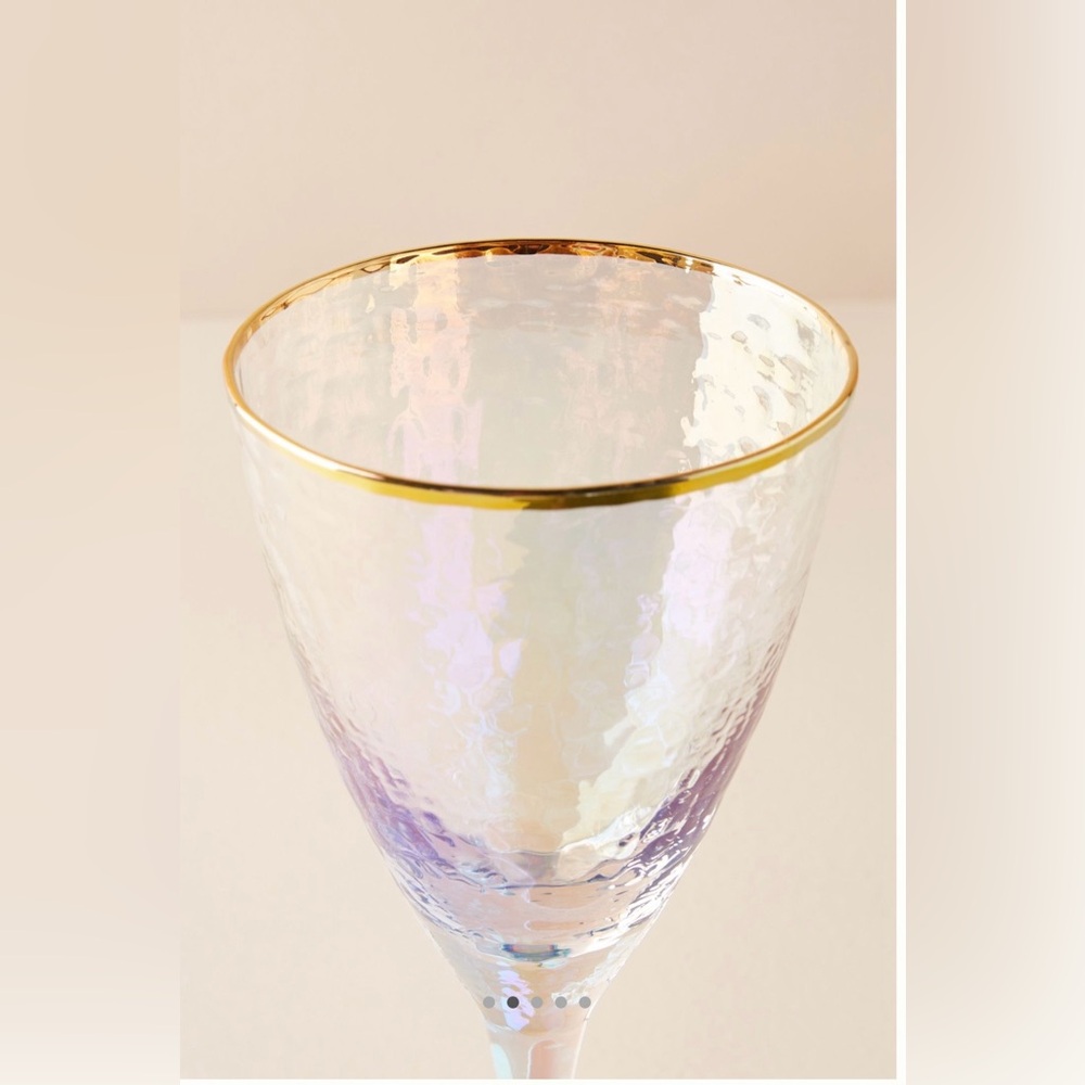 Anthropologie Zaza hand blown 24k Gold irradecent Wine Glasses, Set of 4 NIB